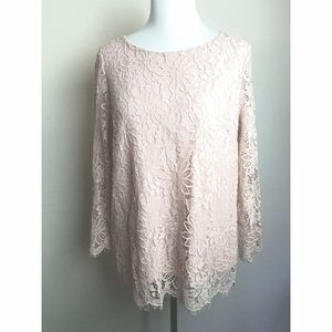 Adriana Papell Top M‎ Pink Blouse Tunic Lace
